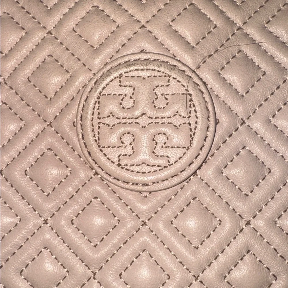 Tory Burch Marion Quilted Leather Slouchy Tote Shoulder Bag Peach Colored